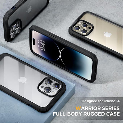 Miracase Glass Series Designed for iPhone 14 Pro Max Case 6.7 Inch, Upgrade Full-Body Bumper Case with Built-in 9H Tempered Glass Screen Protector with Camera Lens Protector, Black