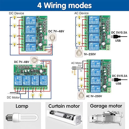 DieseRC 4 Channels WiFi Smart Switch, DC 5V 12V 24V 36V Passive Output Relay Module Ewelink APP WiFi Control Compatible with Alexa/Google Home, Inching/Self-Locking Switch