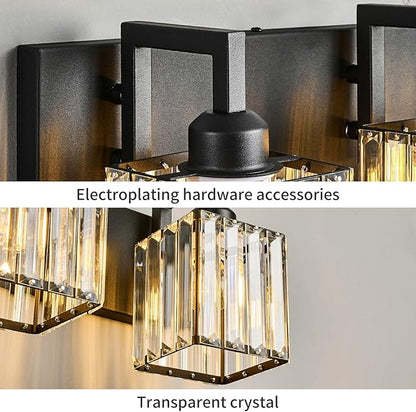 FDPBY Modern Bathroom Vanity Light 3-Lights Black Crystal Wall Lamp Bathroom Modern Crystal Vanity Lighting