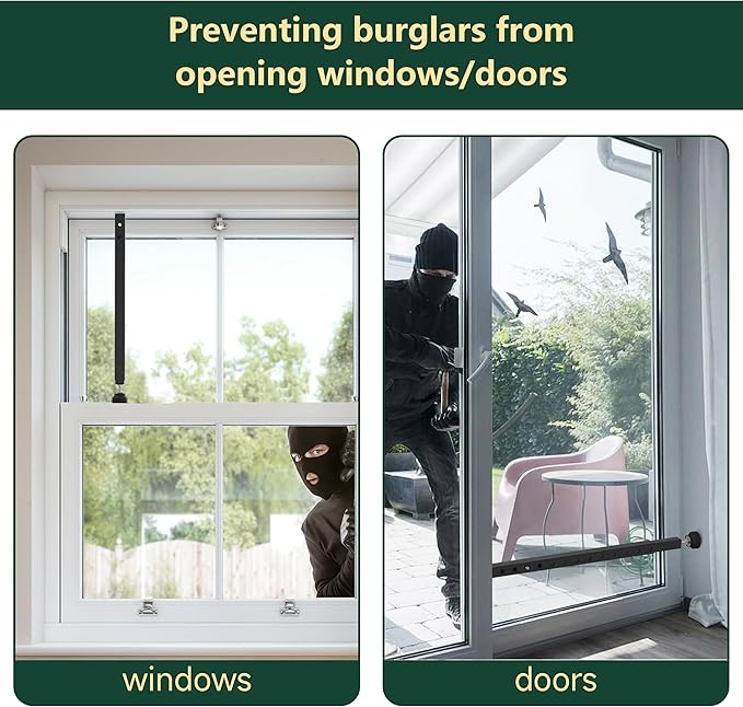 WooFog Adjustable Window Security Bars Vertical, Heavy Duty Sliding Patio Glass Door Lock Bar with Rubber Feet, 17-32 inch Window Safety Stopper for Up and Down Windows -Black 1 PCS Patented