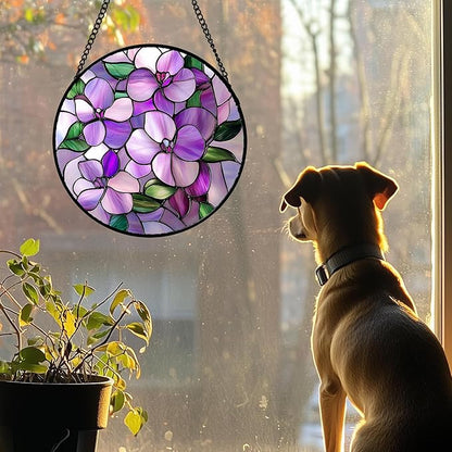 DASTOLL Stained Glass Window Hanging 4 Pcs Set Purple Flower Theme Large 15" - Tulip Suncatcher Door Garden Sun Catcher Decor Birthday Christmas for Plant Lovers Woman Nana Men