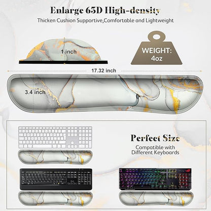 Gimars 17.3'' Extended Keyboard Wrist Rest Pad with 63D High-Density, Firm Memory Foam, Anti-Slip Rubber Base and Ergonomic Design for Typing Pain Relief,Office,Gaming,Computer, Laptop,Cloud Gray Gold