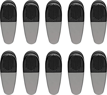 10 Magnetic Memo Holders Set - Large Clip, Plastic - Silver Black