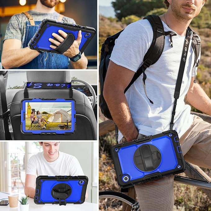 HXCASEAC Case for Samsung Galaxy Tab A7 Lite, Protective with Screen Protector/Hand Strap/Pen Holder, Sturdy A7 Lite Tablet Case, SM-T220 SM-T225 SM-T227, Blue