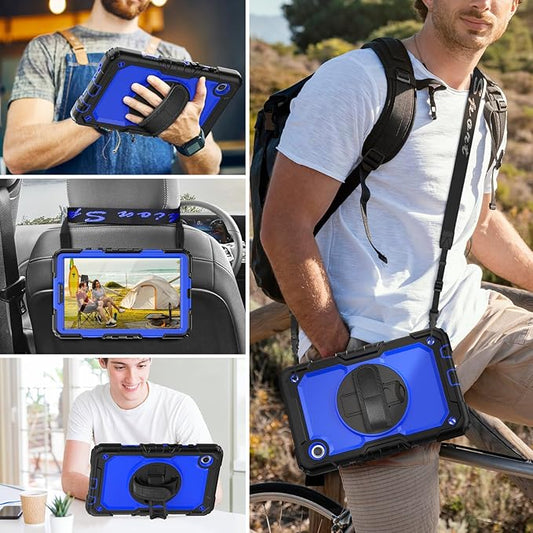 HXCASEAC Case for Samsung Galaxy Tab A7 Lite, Protective with Screen Protector/Hand Strap/Pen Holder, Sturdy A7 Lite Tablet Case, SM-T220 SM-T225 SM-T227, Blue