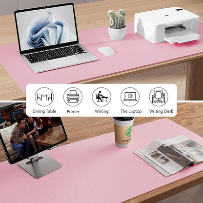 Aothia Leather Desk Pad Protector, Mouse Pad, Office Desk Mat, Non-Slip PU Leather Desk Blotter, Laptop Desk Pad, Waterproof Desk Writing Pad for Office and Home (36" x 17", Fairy Pink)