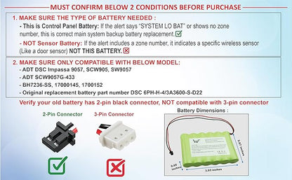 Replacement Battery+Tool for ADT DSC IMPASSA 9057 SCW9055 SCW9057 BH7236-SS 17000145 17000152 Wireless Home Security System Alarm Control Panel DSC 6PH-H-4/3A3600-S-D22, Fix Low Battery Power Issue