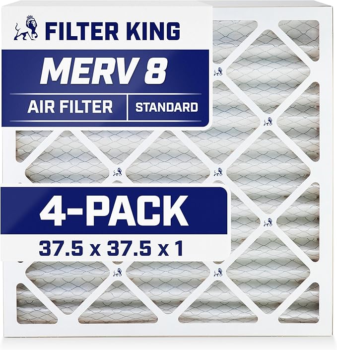 Filter King 37.5x37.5x1 Air Filter | 4-PACK | MERV 8 HVAC Pleated A/C Furnace Filters | MADE IN USA | Actual Size: 37.5 x 37.5 x .75"