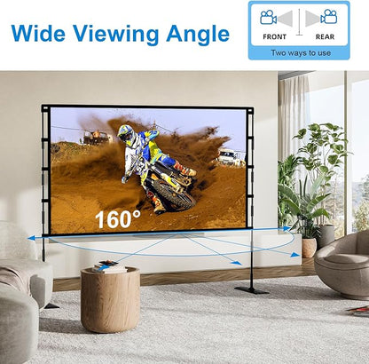 TOWOND Projector Screen and Stand, 100 inch Outdoor Projector Screen Indoor, Portable Movie Screen 16:9 4K Front Rear Projection Screen with Carry Bag Wrinkle-Free Design for Home Backyard Theater