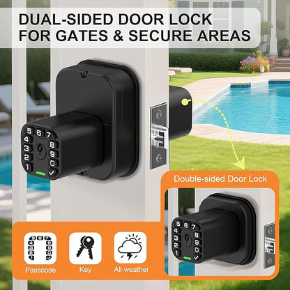 Richelock IU52 Double-Sided Keypad Door Lock, All-Weather, Fully Waterproof Keyless Entry with Dual-Sided Programmable Codes, Same Key Both Sides for Outdoor, Indoor, Gate & Fence