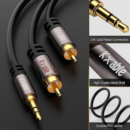 2 Pack 3.5mm to RCA Cable 4FT, Male RCA to Aux Stereo Audio Adapter, Hi-Fi Sound Auxiliary Y Splitter Cord, Shielded 1/8 to 2RCA Cable for Headphone, MP3, Tablet, Speaker, HDTV, Phone and More