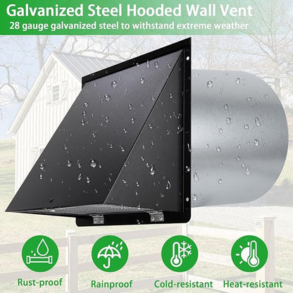 10 Inch Wall Vent Cover,Exhaust Vent Hooded Wall Vent with Screen and Damper,Outdoor Wall Exhaust Vent Cap Exterior Air Vent Cover for Kitchen Range Hood HVAC Duct Dryer Ventilation,Galvanized Steel