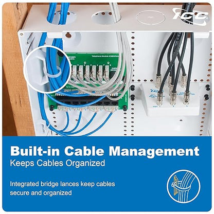 ICC 28” Plastic Structured Wiring Enclosure, Media Enclosure with Voice, Data, and Video Modules with Cover, Recessed Wall Box for Distribution of Networking Services, White