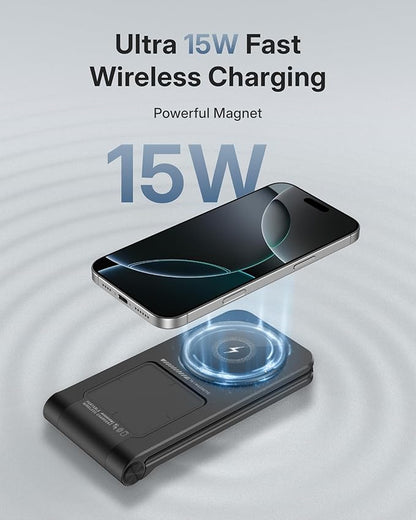 3 in 1 Charging Station for Apple Devices, Magnetic Wireless Charger Stand, 15W Foldable Travel Charging Dock for iPhone 16e 16 15 14 13 12 Pro Max Plus & Apple Watch & AirPods 4 3 2 Pro, Black