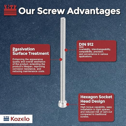 Kozelo 10pcs Socket Head Cap Screws - [M5-0.8 x 80mm] 304 Stainless Steel Allen Socket Drive for Electrical Motor 3D Printing Fan Engine Replacement Use, Silver