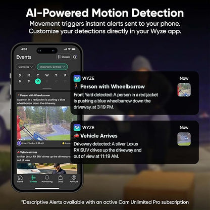 Wyze Window Camera, WiFi Indoor HD Home Security Camera, Upgraded Color Night Vision, Anti-Glare, AI-Powered Motion Detection, Easy & Quick Setup, 24/7 Recording, Works w/Alexa & Google
