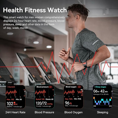 AMAZTIM Smart Watch, 60 Days Extra-Long Battery, 50M Waterproof, Rugged Military Bluetooth Call(Answer/Dial Calls), 2.0" Ultra Large HD Display, AI Voice Assistant (Shiny Black)