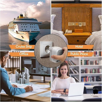 Mapambo Voltage Converter US to Europe Travel: International Universal Travel Adapter with Fast Charging 2 USB-A 2 USB-C Port Worldwide Power Converters Plug Combo for Spain Italy (White)