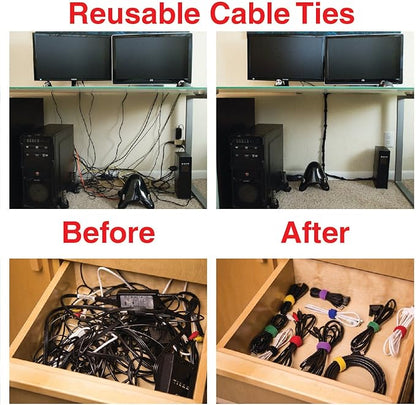 Heaviest Cable Organizer on The Market! Compact and Weighted Desktop Cord Holder and Cable Organizer, Eco-Friendly Silicone, No Bad Smell, Bundled with 4 Reusable Cable Ties! (Black)