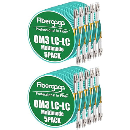 Fibergaga 10Pack-2M(7ft) OM3 LC to LC Fiber Patch Cable, Multimode Fiber Cable 50/125µm 10G/40G, OD-2.0mm Fiber Optic Cable Duplex LC to LC