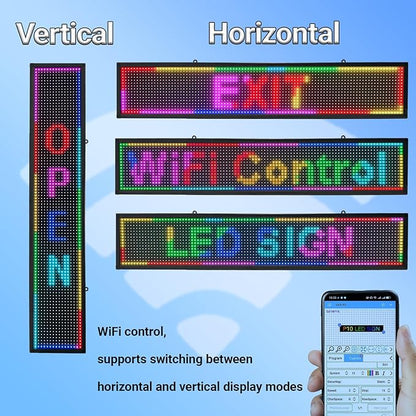 P10 Srolling LED Sign Programmable Outdoor IP65 Waterproof Led Signs, WiFi Control High Brightness Digital LED Sign Dispaly for Business Advertising, Store, Restaurant, Commercial 39”x8”