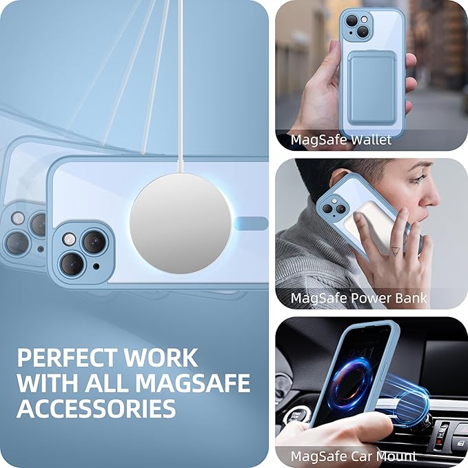 BERFY Magnetic for iPhone 14 Case, Compatible with MagSafe, Built-in Privacy Screen Protector and Upgraded Camera Protection, Anti-Spy Full Body Shockproof Phone Case for 14 6.1", Blue
