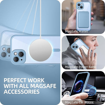 BERFY Magnetic for iPhone 14 Case, Compatible with MagSafe, Built-in Privacy Screen Protector and Upgraded Camera Protection, Anti-Spy Full Body Shockproof Phone Case for 14 6.1", Blue