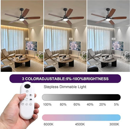 ARTPLAN 52" Ceiling Fan with Light and Remote, Noiseless DC Motor & Reversible Blades - Flush Mount LED Ceiling Fan for Bedroom, Living Room, Dining Room,Black