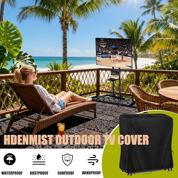 Hdenmist Outdoor TV Cover 32 Inch Weatherproof, Waterproof Outdoor TV Stand Covers for Rolling Mobile TV Stand Cart, Heavy Duty TV Screen Protector Covers for Outside- 32”L x 14”W x 55”H(Cover Only)