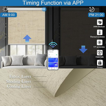COOLWINDS Motorized Blinds with Remote Cordless Automatic Motorized Shades Custom Blinds for Indoor Windows Smart Curtains with Alexa Google Home(Blackout Linen Soft Dunes,W48 x H72in)