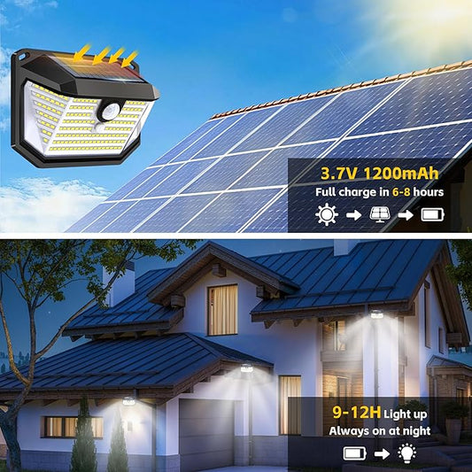 FAXBOX Solar Lights Outdoor Motion Sensor, 178 LED 300LM Waterproof IP65, Wall Mounted Security Light with 3 Modes, 270° Wide AngleWide Angle, Solar Powered for Garden, Yard, Patio, Front Door(8Pack)