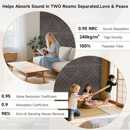 Acoustic Panels for Wall and Ceiling - 6 Pack 2'x2'x0.4",Self-Adhesive 3D UV Printing Decorative Wall Panels with Wood Look,Rustic Walnut
