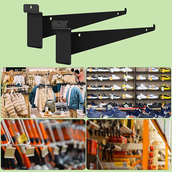 16 Inch Slatwall Shelf Bracket with Lip, 14 Pack Metal Shelf Brackets for Slat Wall,Heavy Duty Slatwall Accessories for Slatwall Panels Shelving Display Home Commercial- Black Slatwall Shelf Brackets