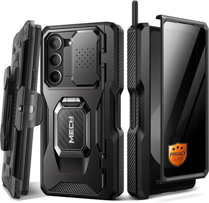 TONGATE for Z Fold 6 Case with Ring Stand, Built-in S Pen Holder & Glass Screen Protector Shockproof Rugged Z6 Phone Case with Slide Camera Cover & Belt Clip for Samsung Galaxy Z Fold 6 2024, Black
