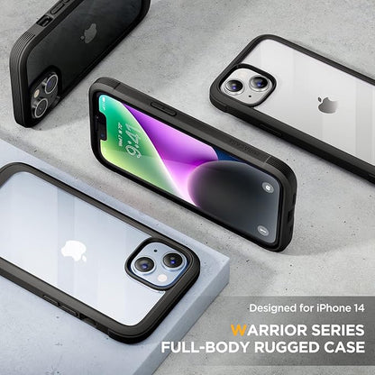Miracase Glass Series Designed for iPhone 14 Plus Case 6.7 inch, 2023 Upgrade Full-Body Clear Bumper Case with Built-in 9H Tempered Glass Screen Protector and Camera Lens Protector,Black
