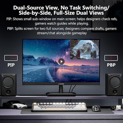 Z-Edge 27 inch Gaming Monitor 320Hz 300Hz, 2K QHD 1440P Fast IPS Monitor, G27IS 1ms MPRT Refresh Rate, sRGB 99%, Shadow Balance, PIP/PBP, HDMI 2.1x2, DP 1.4x2