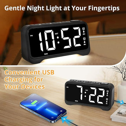 Loud Vibrating Alarm Clock for Heavy Sleepers with Bed Shaker Under Pillow, Hearing Impaired/Deaf/Teens, Dual Alarms, Adjustable Date, Nightlight & Battery Backup, Large LED Digital Display, 12/24H