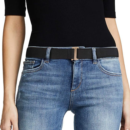 JASGOOD Women No Show Stretch Belt Elastic Web Strap Belt with Flat Buckle for Jeans Pants Dresses