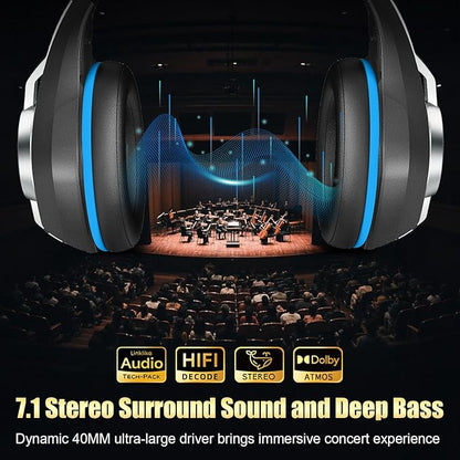 Ordtop 2.4GHz Wireless Gaming Headsets for PS5/PS4/Switch, 2026 RGB Noise Cancelling Over-Ear Headphones with 7.1 Surround Sound, 40mm Drivers, 276g Ultraligero, Memory Foam, 45H Gaming Headphones
