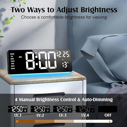 Xflyee 16.5" Digital Clock Large Display with Remote Control, 6-Color Night Light Digital Wall Clock with Dual Alarms, Temperature, Auto DST Large Clock for Living Room, Bedroom, Desk, Mounted, Gift