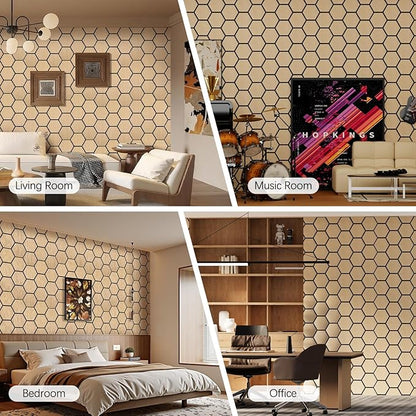 Hexagon Acoustic Wall Panels, Self-Adhesive Sound Absorbing Wall Panel by ARMURO, 4 Pack Covers 19.27 Sq Ft, Peel and Stick Noise Reducing for Home Office Studio Bedroom Wall Decor