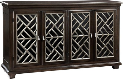Hekman Transitional Entertainment Center - Wooden Finish, Durable Solid Wood TV Stand, Media Console Cabinet with Power Pack Outlet, 4 Glass Door, Media Storage Shelf, Modern Living Room Furniture