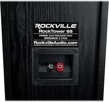Rockville RockTower 68B Passive Tower Speaker, 8 Ohm, Black, High-Fidelity Sound, Detachable Grille, 3-Way, 6.5", 500W, MDF, Perfect for Home Audio