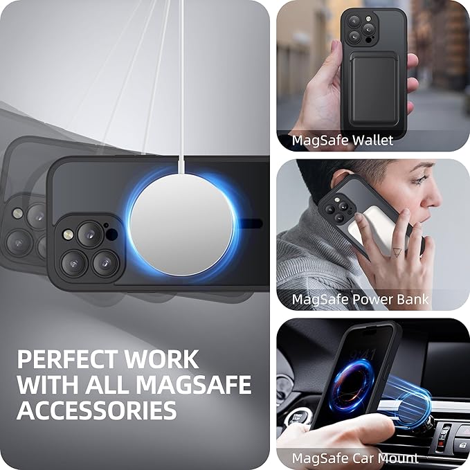 BERFY Magnetic for iPhone 14 Pro Max Case, Compatible with MagSafe,Built-in Privacy Screen Protector and Upgraded Camera Protection,Anti-Spy Full Body Shockproof Phone Case for 14 Pro Max,Matte Black