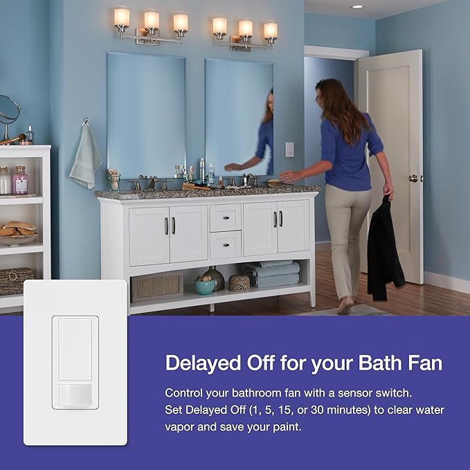 Lutron Maestro Motion Sensor Light Switch Indoor for Bathroom, Garage, Laundry Room, Closet, Occupancy Sensor Light Switch, Single-Pole, No Neutral, MS-OPS5M-WH, 3 Pack