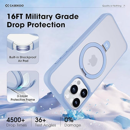 CASEKOO Designed for iPhone 15 Pro Case with Magnetic Invisible Stand [Military Drop Protection] [Compatible with MagSafe] Shockproof Slim Translucent Matte Pro Case 6.1 Inch, Light Blue