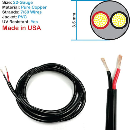 NATIONAL Wire & Cable – 22 AWG 2-Conductor Premium Copper Wire, 100 ft, Stranded | Made in USA, Flexible Jacket | Electronics, Alarms, Signal Wiring, DIY, Indoor and Outdoor Use