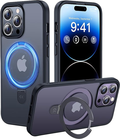 CASEKOO Designed for iPhone 14 Pro Max Case with Magnetic Invisible Stand [Military Drop Protection] [Compatible with MagSafe] Shockproof Slim Matte Translucent Promax Case 6.7 Inch, Black