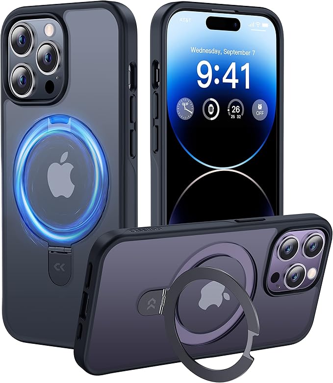 CASEKOO Designed for iPhone 14 Pro Case with Magnetic Invisible Stand [Military Drop Protection] [Compatible with MagSafe] Shockproof Slim Matte Translucent Pro Case 6.1 Inch, Black
