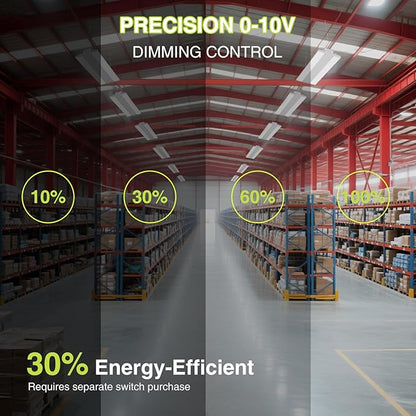 LED Linear High Bay Shop Light 210W, Larger Central Lighting Area, 31500LM, 120-277V, 0-10V, 5000K, Commercial Linear High Bay Led Shop Lights for Warehouse Industrial Garage Workshops, 4 Pack, UL